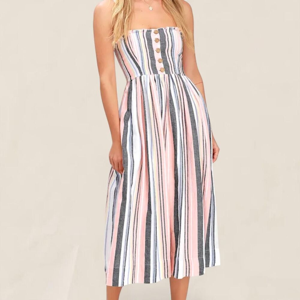 Free People lilah multi striped baby doll sun midi dress | small new